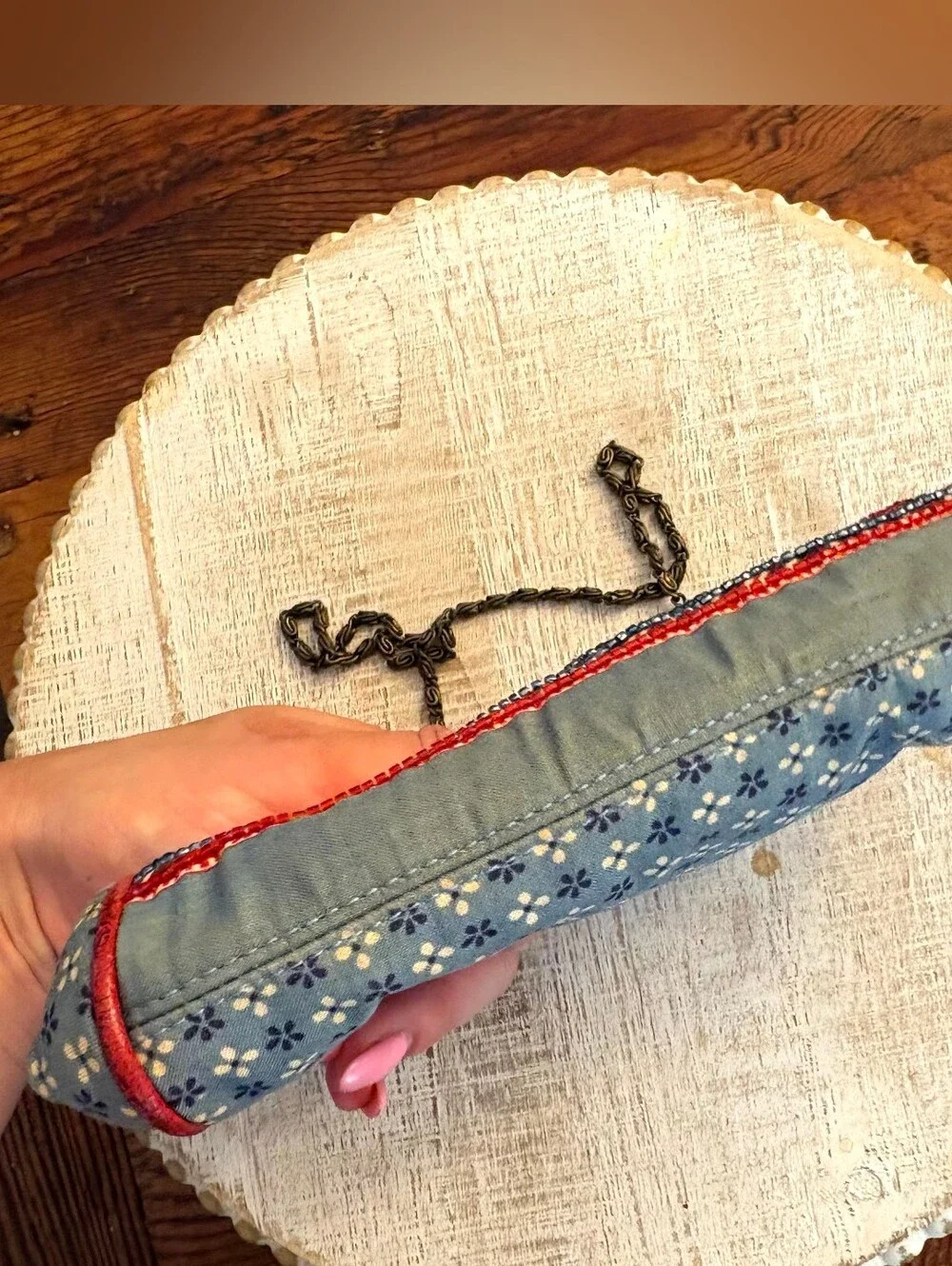 Isabella Fiore Vintage Beaded Floral Clasp Clutch With Chain